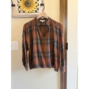 Madewell Wool Blend Top Plaid Cottagecore Prairie Burnt Orange Brown Size Small